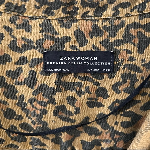zara permium denim womens uk 16 leopard print brown collared long sleeve top - Picture 8 of 8